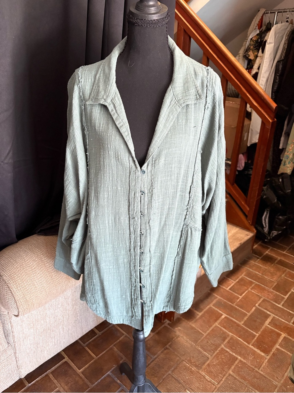 We The Free Sage Green Button-Down Relaxed Top
